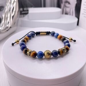 Tiger's Eye, Green Jasper, Smoky Quartz & Gold Color Beads Bracelet